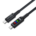 Acefast C7-03 USB-C USB-C 100W 1.2m laidas su ekranu - juodas