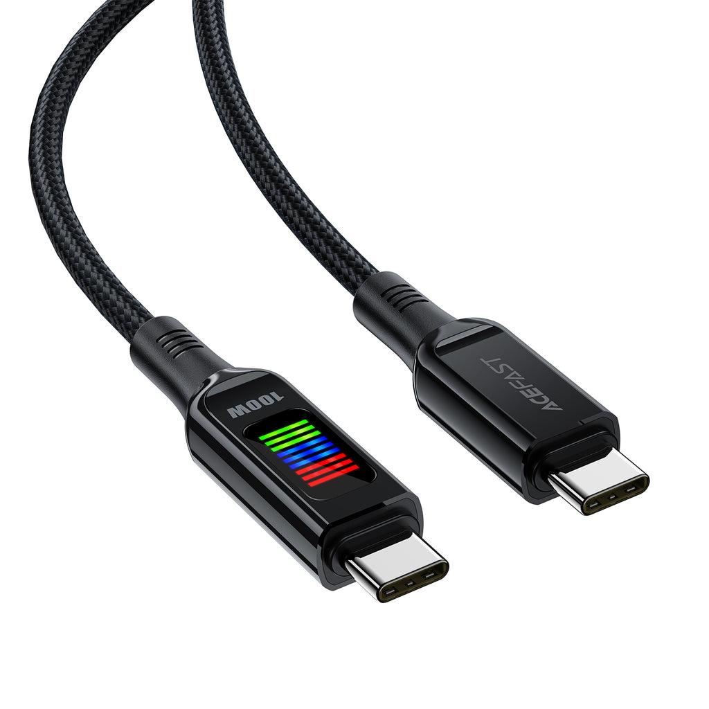 Acefast C7-03 USB-C USB-C 100W 1.2m laidas su ekranu - juodas