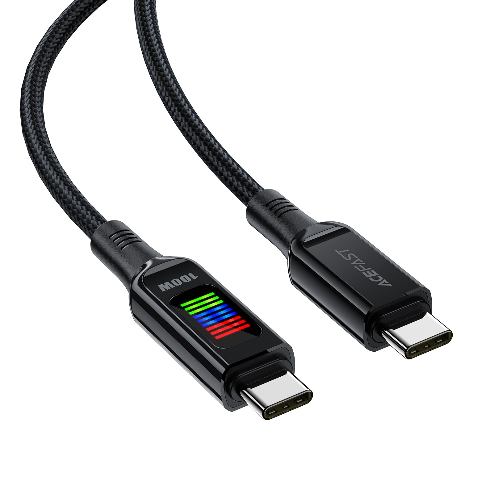 Acefast C7-03 USB-C USB-C 100W 1.2m laidas su ekranu - juodas