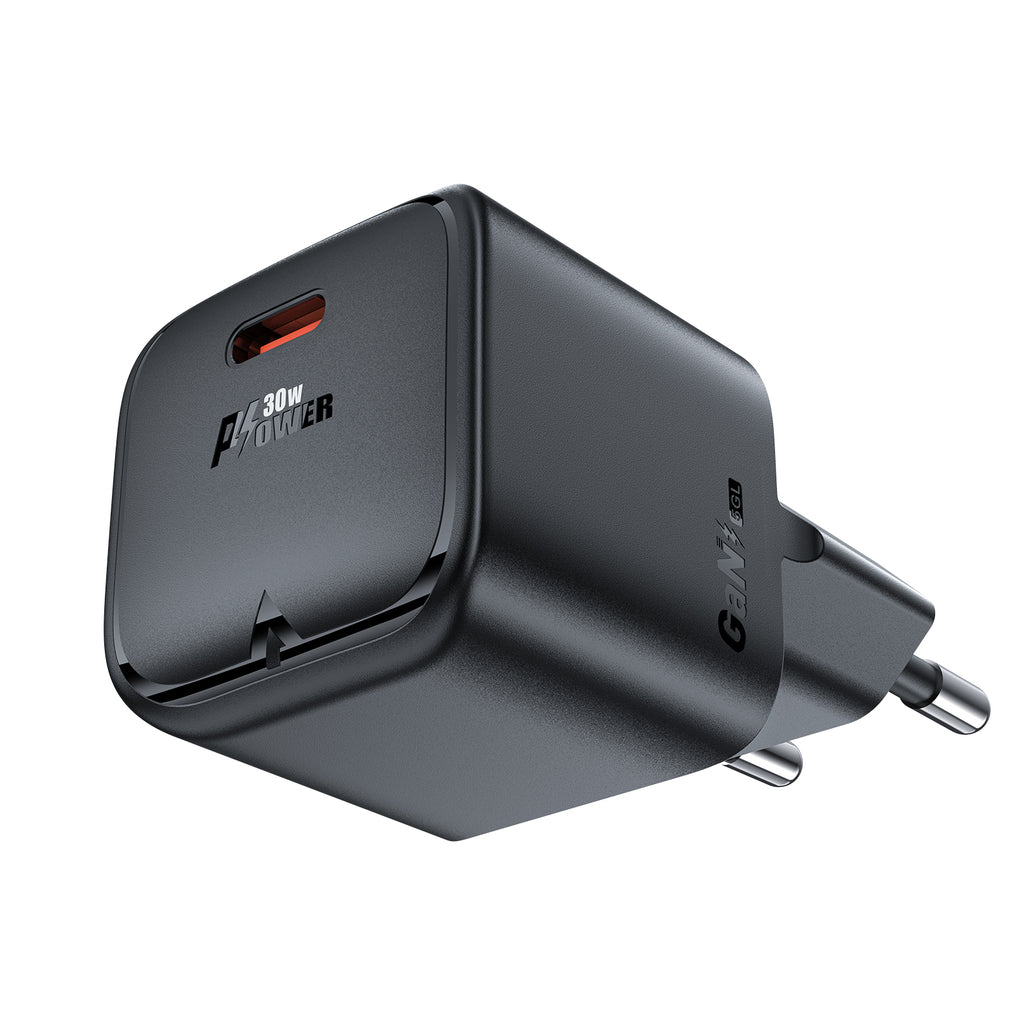 Acefast A77 Mini PD 30W GaN USB-C sieninis įkroviklis - juodas
