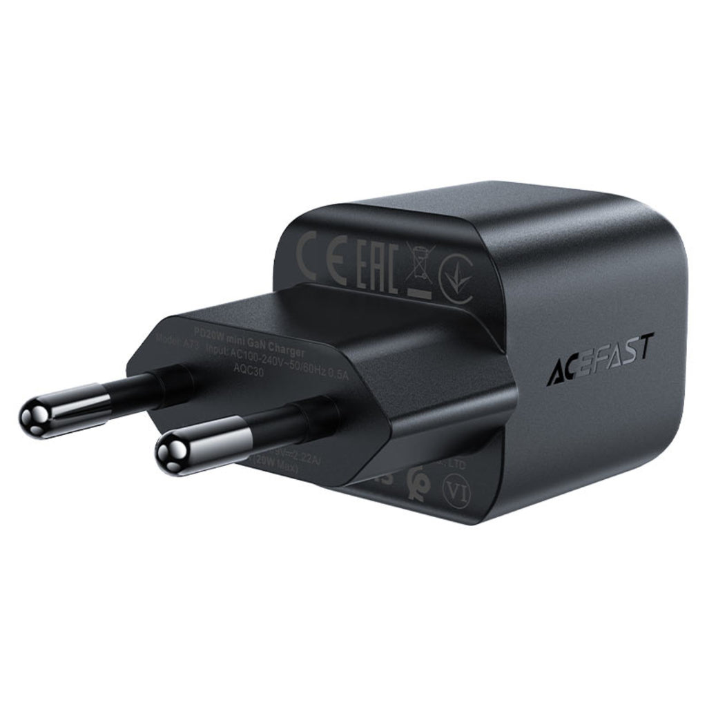 Acefast A73 Mini PD 20W GaN USB-C sieninis įkroviklis - juodas