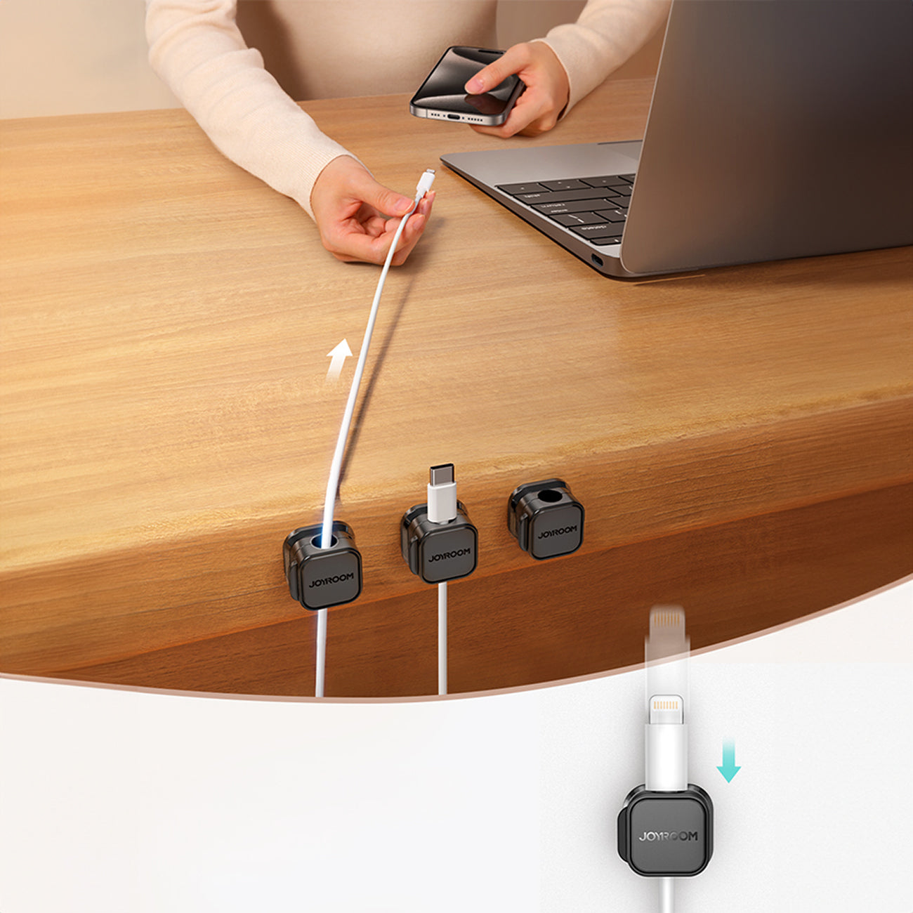 Joyroom JR-ZS368 magnetinis laidų organizatorius – juodas (3 vnt.) -- Cable Organizers