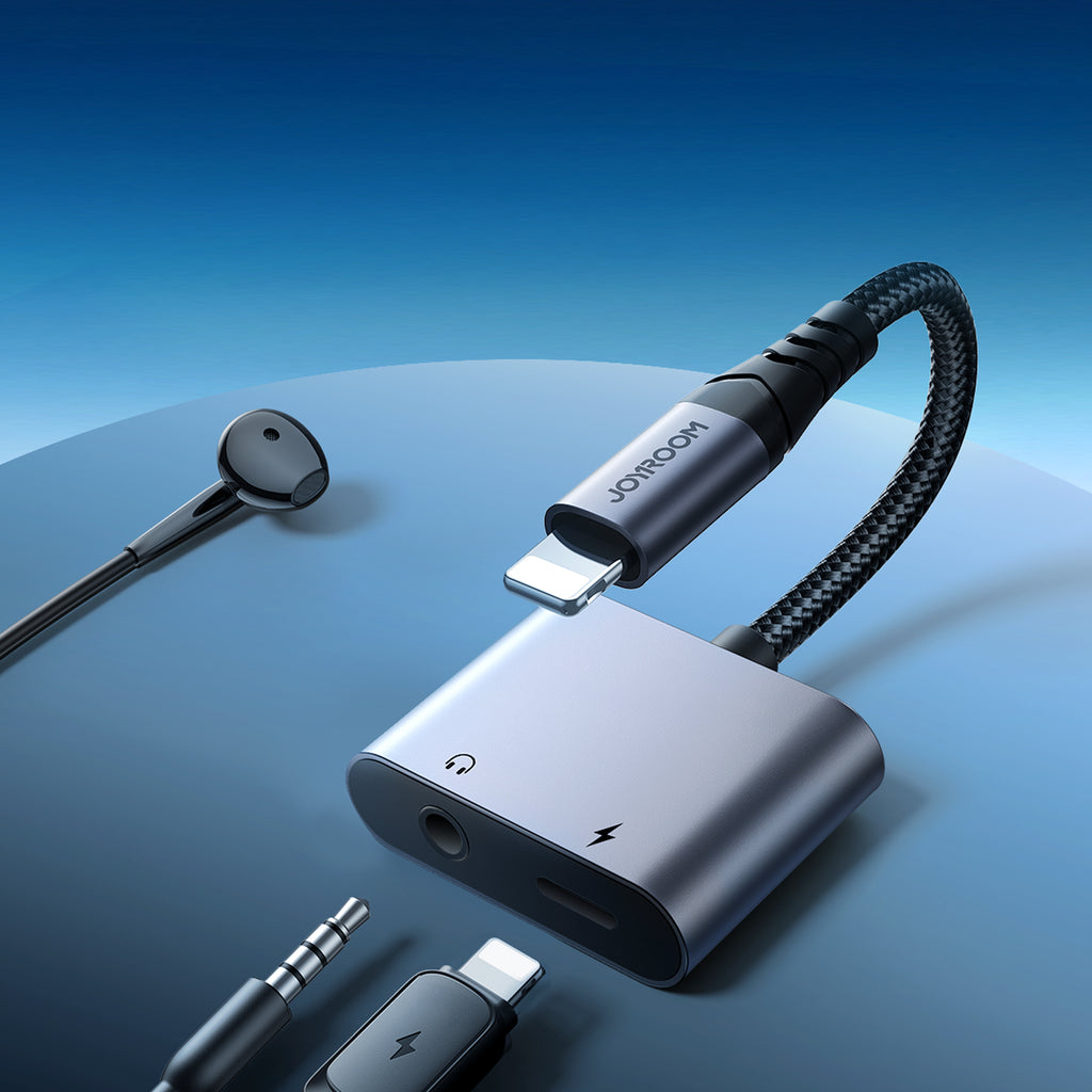 Joyroom SY-L01 Lightning to Lightning / 3,5 mm mini lizdas DAC adapteris 2in1 - juodas