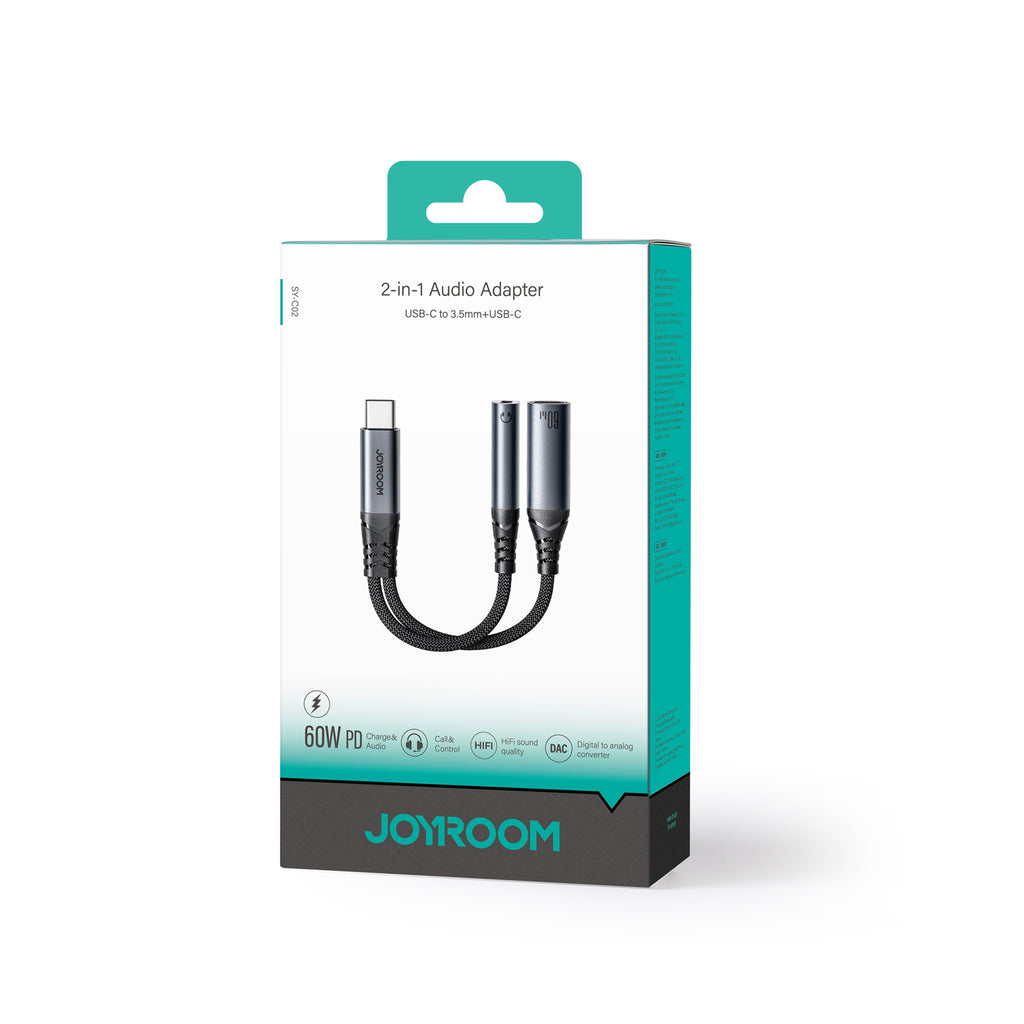 Joyroom SY-C02 2in1 DAC adapteris USB-C į USB-C / 3,5 mm mini lizdas - juodas