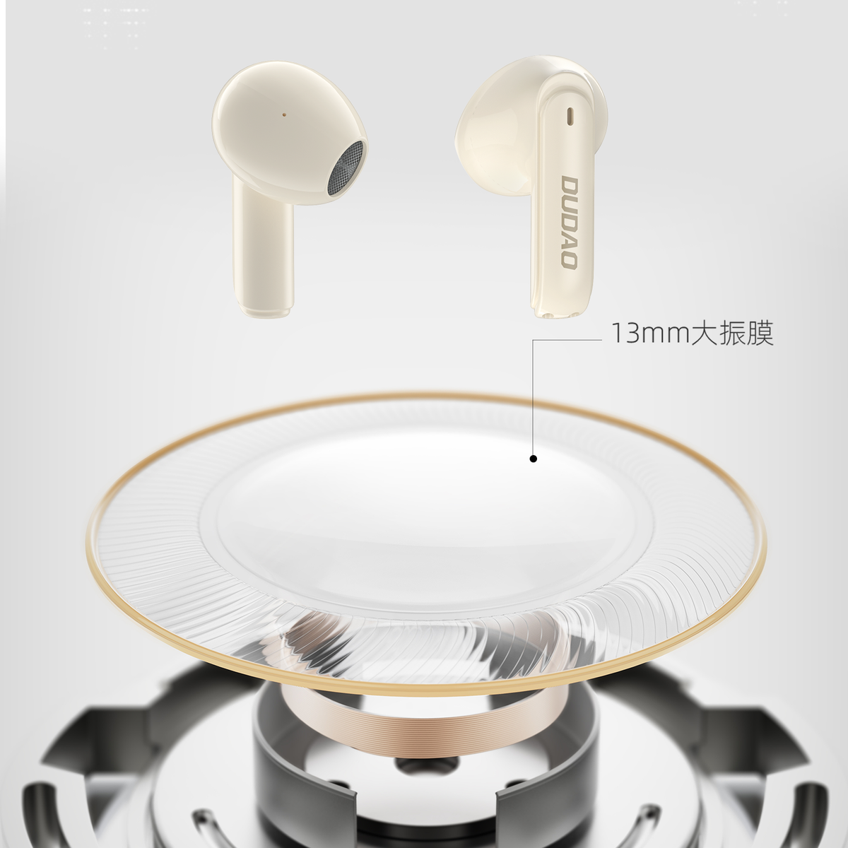 Dudao U18Pro Bluetooth 5.3 TWS belaidės ausinės - smėlio spalvos