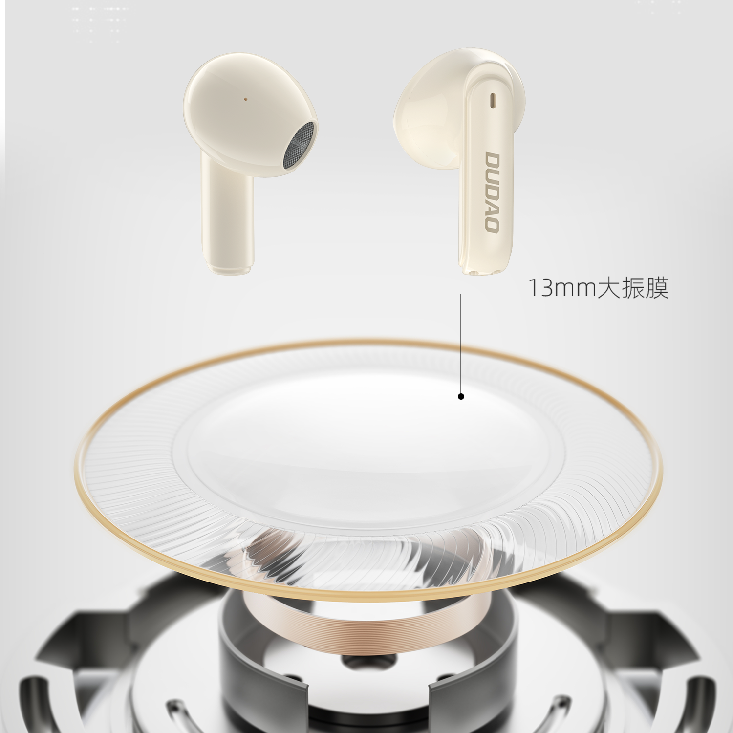 Dudao U18Pro Bluetooth 5.3 TWS belaidės ausinės - smėlio spalvos