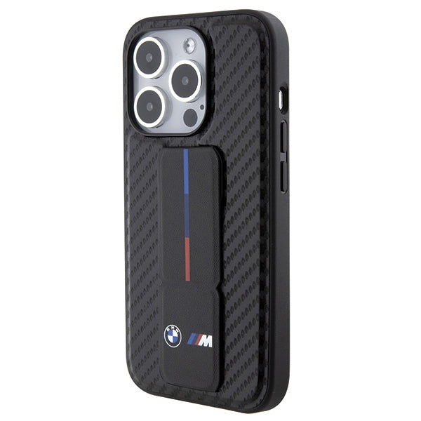 BMW Grip Stand Smooth & Carbon dėklas iPhone 15 Pro – juodas