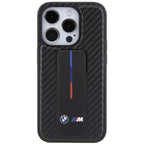 BMW Grip Stand Smooth & Carbon dėklas iPhone 15 Pro – juodas