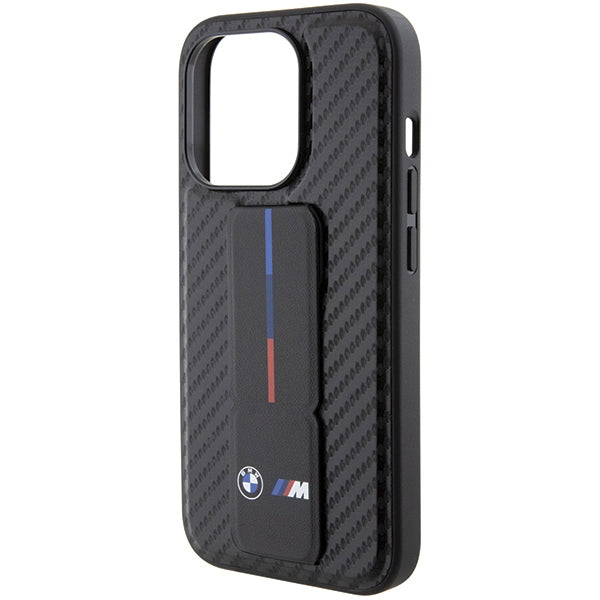 BMW Grip Stand Smooth & Carbon dėklas iPhone 15 Pro – juodas