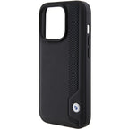 BMW Leather Blue Dots dėklas iPhone 15 Pro Max – juodas