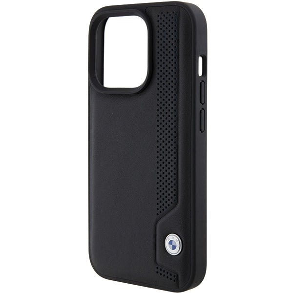 BMW Leather Blue Dots dėklas iPhone 15 Pro Max – juodas