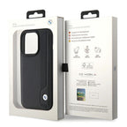 BMW Leather Blue Dots dėklas iPhone 15 Pro Max – juodas