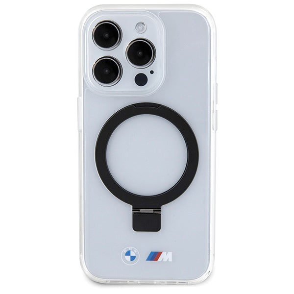 BMW MagSafe dėklas su žiedu ir stovu iPhone 15 Pro – skaidrus