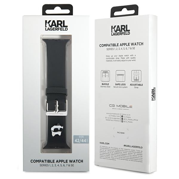 Karl Lagerfeld 3D guminis Choupette galvos dirželis, skirtas Apple Watch 42/44/45/49mm – juodas