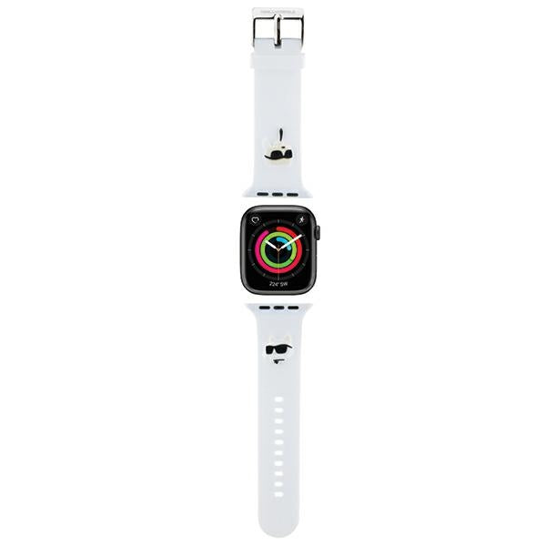 Karl Lagerfeld 3D guminis Karl&Choupette Heads dirželis Apple Watch 42/44/45/49mm - baltas