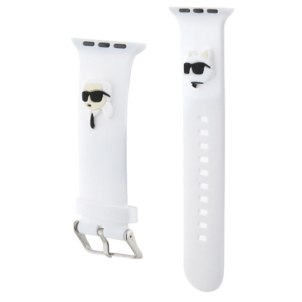 Karl Lagerfeld 3D guminis Karl&Choupette Heads dirželis Apple Watch 42/44/45/49mm - baltas
