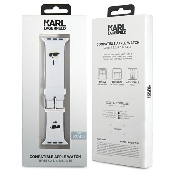 Karl Lagerfeld 3D guminis Karl&Choupette Heads dirželis Apple Watch 42/44/45/49mm - baltas