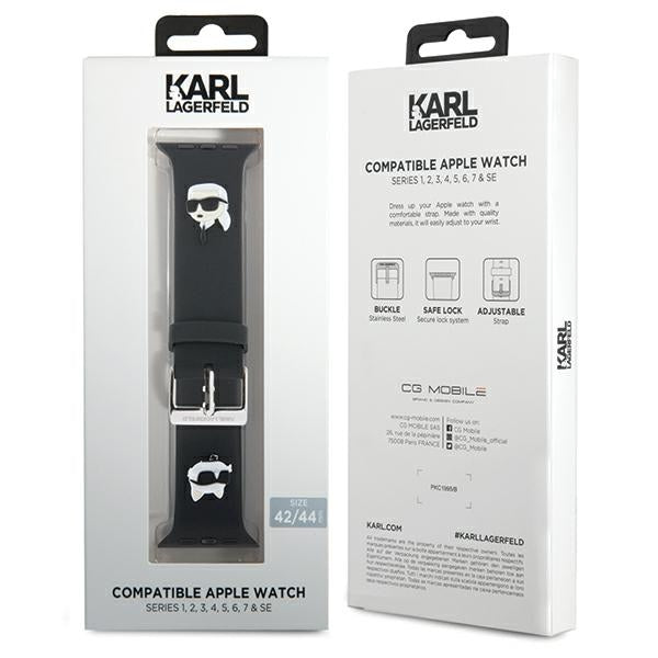 Karl Lagerfeld 3D guminis Karl&Choupette Heads dirželis Apple Watch 42/44/45/49mm - juodas