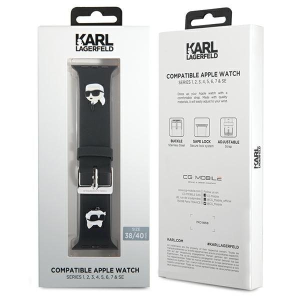 Karl Lagerfeld 3D guminis Karl&Choupette Heads dirželis Apple Watch 38/40/41mm - juodas