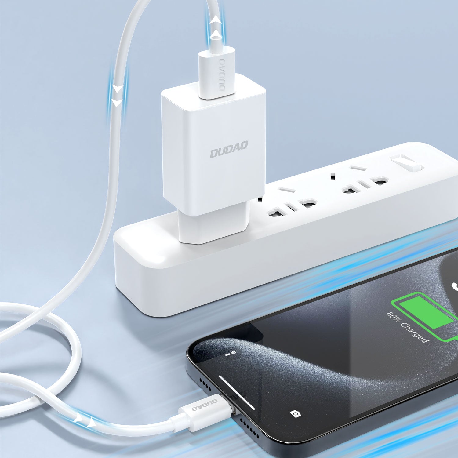 Dudao A4EU USB-A 2.1A sieninis įkroviklis - baltas + USB-A - Lightning laidas