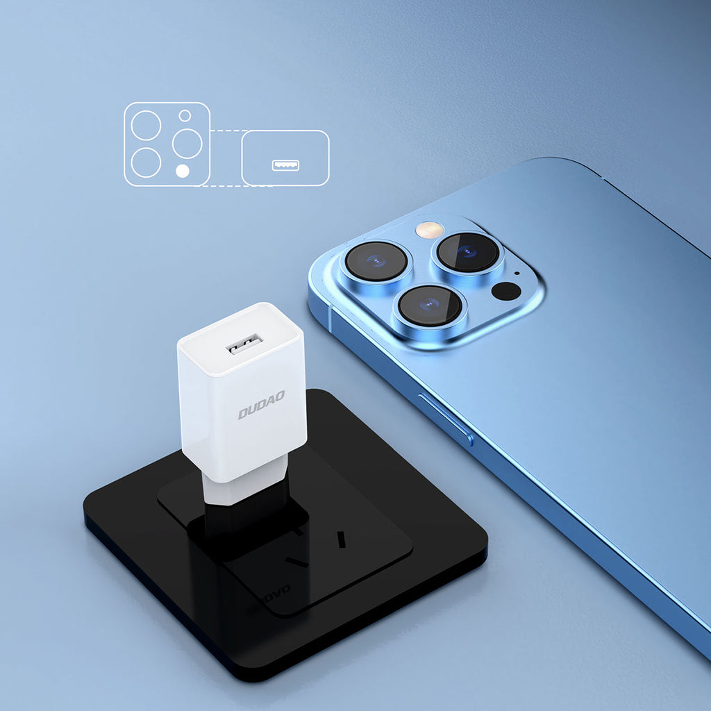 Dudao A4EU USB-A 2.1A sieninis įkroviklis - baltas + USB-A - USB-C laidas