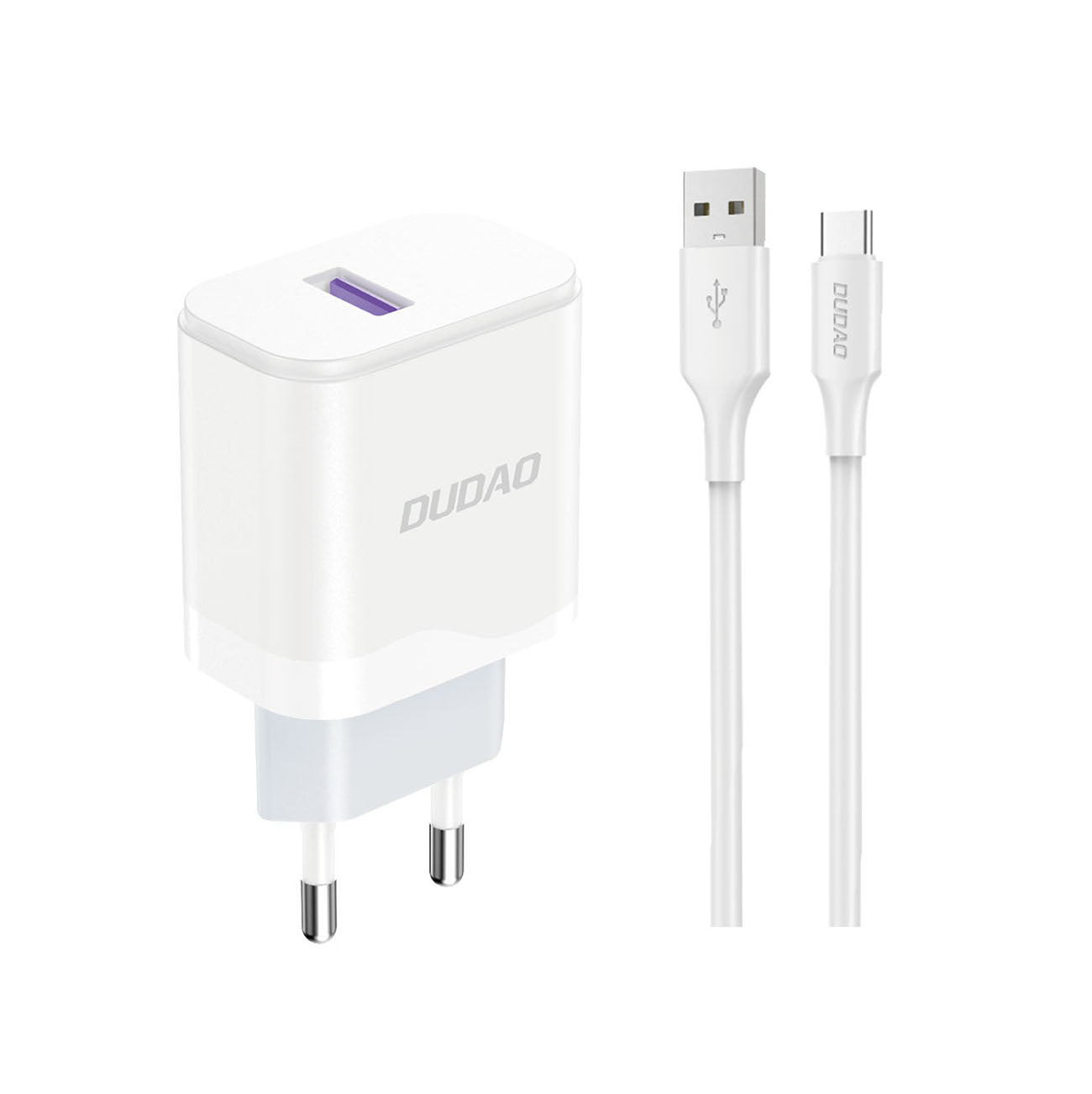 Dudao A20EU USB-A 18W sieninis įkroviklis - baltas + USB-A - USB-C laidas Pirmasis paveikslėlis