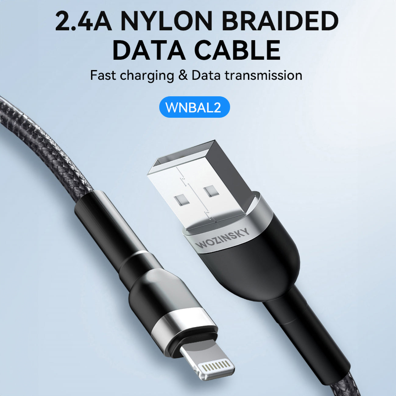 Wozinsky laidas WNBAL2 USB-A / Lightning 2.4A 2 m juodas