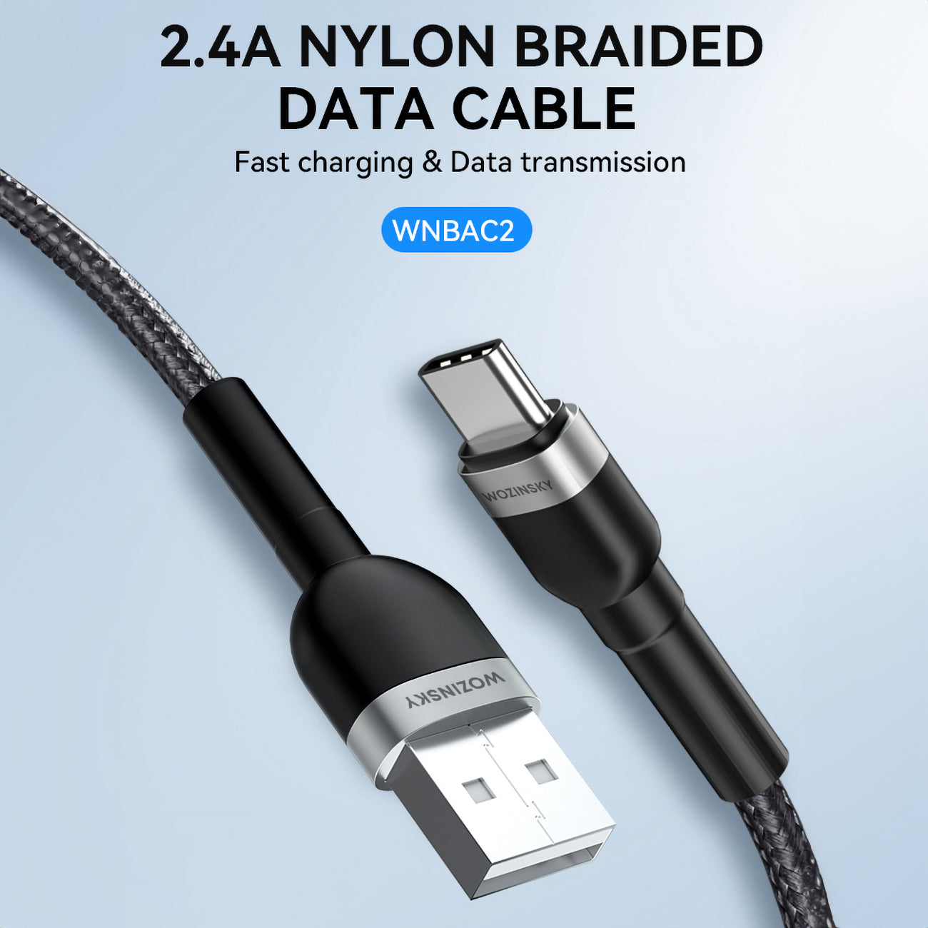 Wozinsky laidas WNBAC2 USB-A / USB-C 2.4A 2 m juodas