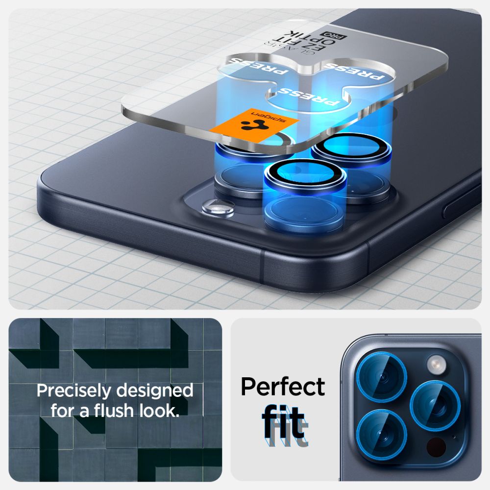 Spigen Optik TR kameros stikliukas iPhone 14/15 Pro – mėlynas (2 vnt.)