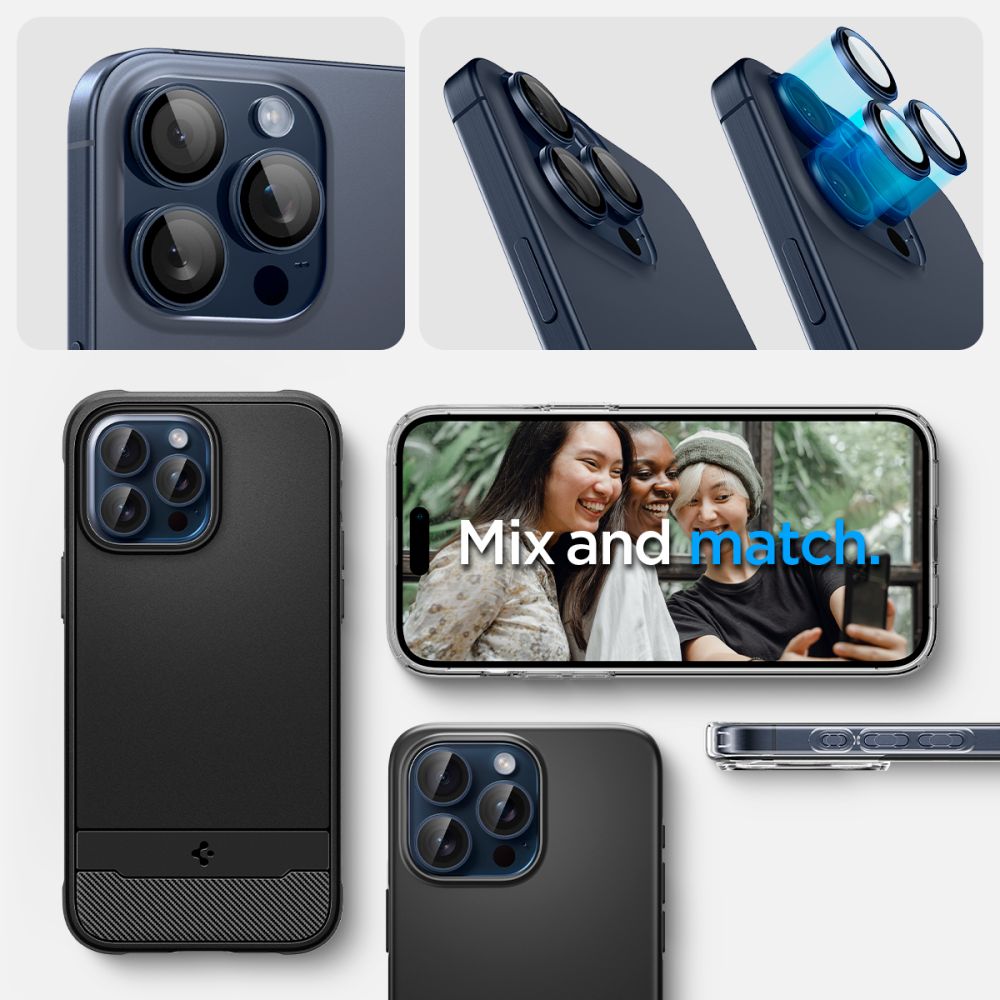 Spigen Optik TR kameros stikliukas iPhone 14/15 Pro – mėlynas (2 vnt.)