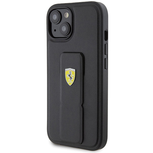 Ferrari Grip Stand dėklas iPhone 15 – juodas