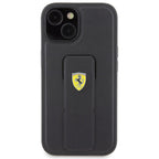 Ferrari Grip Stand dėklas iPhone 15 – juodas