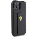 Ferrari Grip Stand dėklas iPhone 15 – juodas