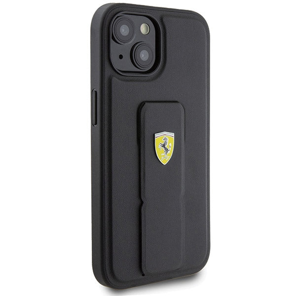 Ferrari Grip Stand dėklas iPhone 15 – juodas