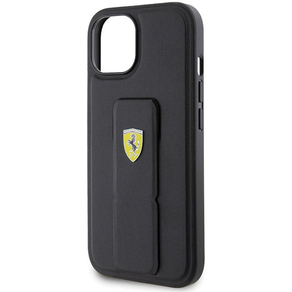 Ferrari Grip Stand dėklas iPhone 15 – juodas