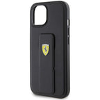Ferrari Grip Stand dėklas iPhone 15 – juodas