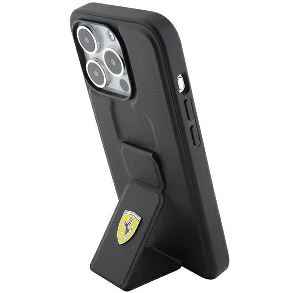 Ferrari Grip Stand dėklas iPhone 15 Pro Max – juodas