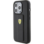 Ferrari Grip Stand dėklas iPhone 15 Pro Max – juodas