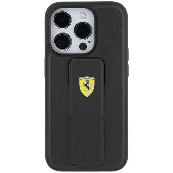 Ferrari Grip Stand dėklas iPhone 15 Pro Max – juodas