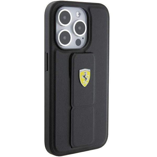 Ferrari Grip Stand dėklas iPhone 15 Pro Max – juodas