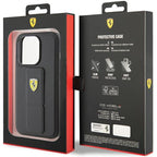 Ferrari Grip Stand dėklas iPhone 15 Pro Max – juodas