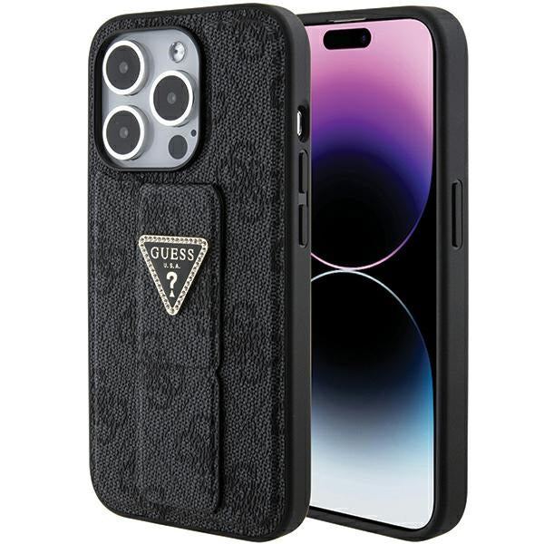 Guess Grip Stand 4G dėklas iPhone 15 Pro – juodas -- iPhone 15 Pro
