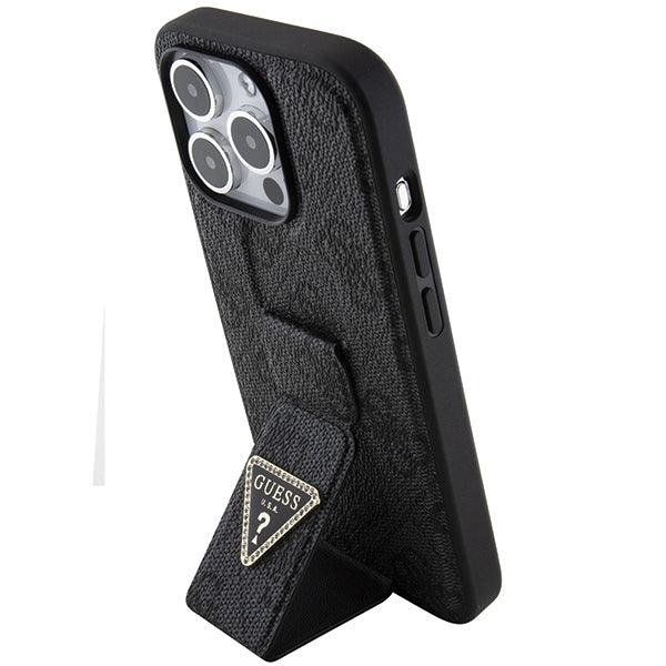 Guess Grip Stand 4G dėklas iPhone 15 Pro – juodas -- iPhone 15 Pro