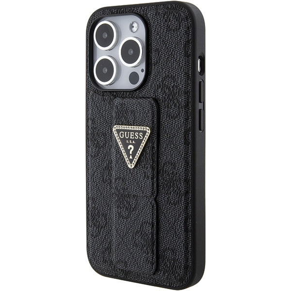 Guess Grip Stand 4G dėklas iPhone 15 Pro – juodas -- iPhone 15 Pro