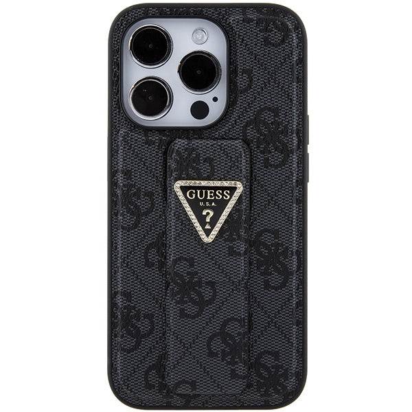 Guess Grip Stand 4G dėklas iPhone 15 Pro – juodas -- iPhone 15 Pro