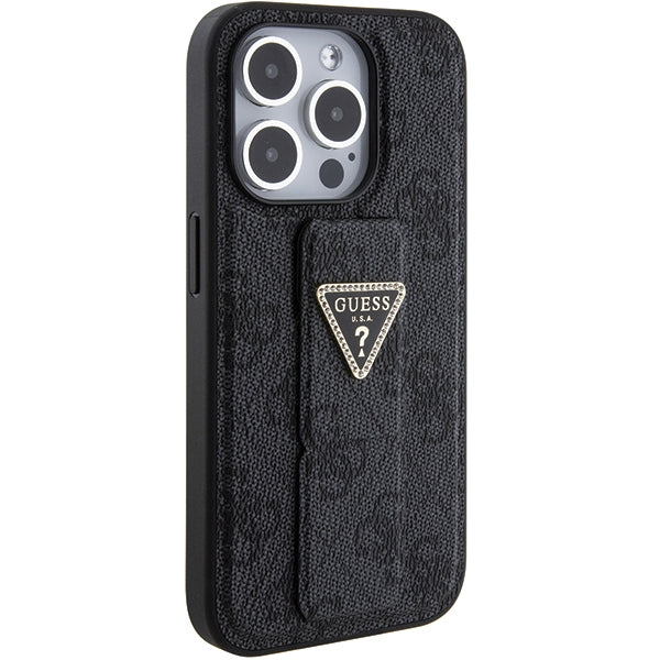 Guess Grip Stand 4G dėklas iPhone 15 Pro – juodas -- iPhone 15 Pro