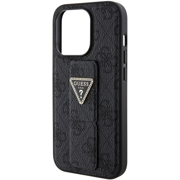Guess Grip Stand 4G dėklas iPhone 15 Pro – juodas -- iPhone 15 Pro
