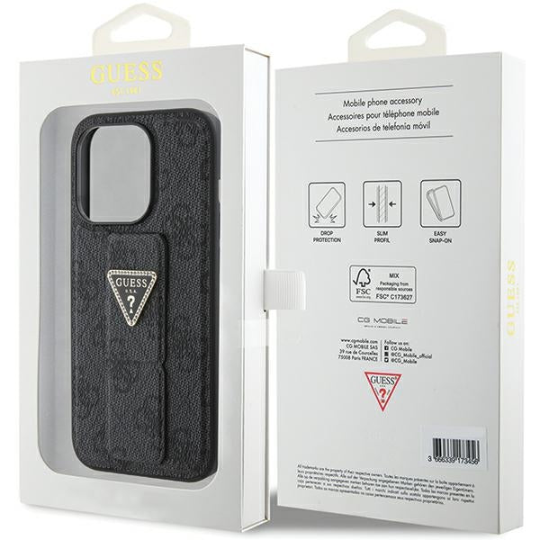 Guess Grip Stand 4G dėklas iPhone 15 Pro – juodas -- iPhone 15 Pro