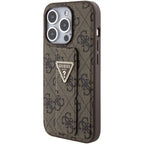 Guess Grip Stand 4G Triangle Strass dėklas iPhone 15 Pro – rudas -- iPhone 15 Pro