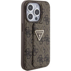 Guess Grip Stand 4G Triangle Strass dėklas iPhone 15 Pro – rudas -- iPhone 15 Pro